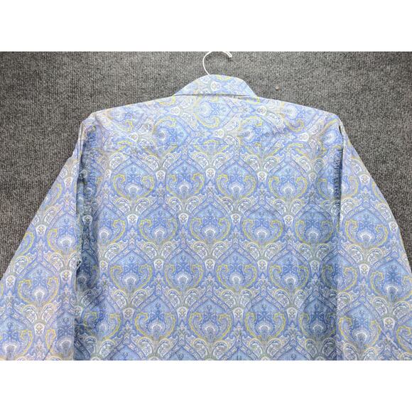 Robert Graham Mens Button Up Dress Shirt Size M Blue Paisley Print Silk Trim - Picture 8 of 13